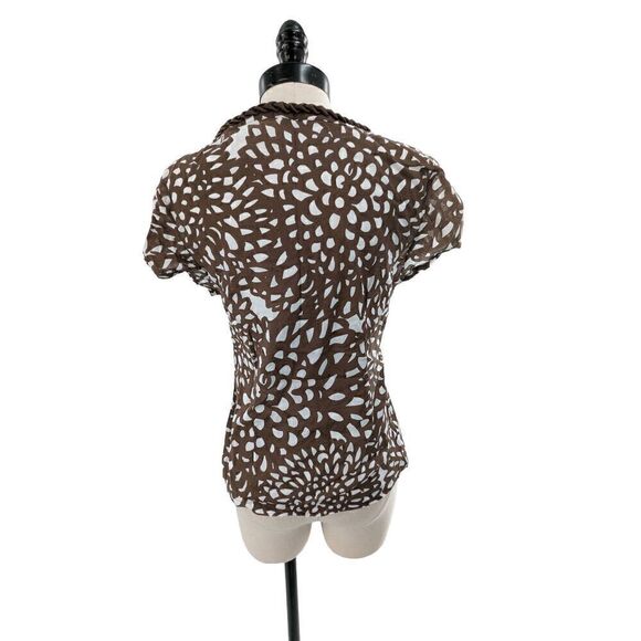 Boden Women Brown Puff Cap Short Sleeve Floral Print Cotton Blouse Size 4 - Picture 5 of 11